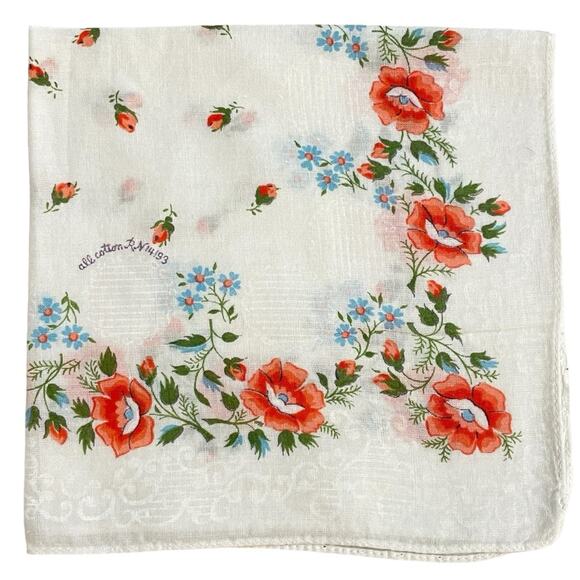Egyptian Phoenix Accessories - Vintage Floral Handkerchief Womens Hankie 1950s Peasant Grandma Cottage